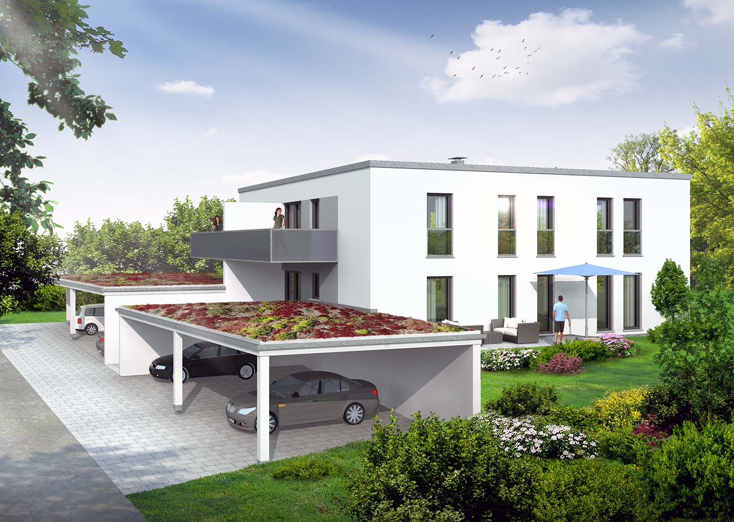 3D Architektur-Visualisierung Bauvorhaben Neubau Doppelhaus mit 2 Garagen in Schillerstraße 7, 92245 Kümmersbruck erstellt für Wohnraum GmbH / 92224 Amberg (Jahr 2019)