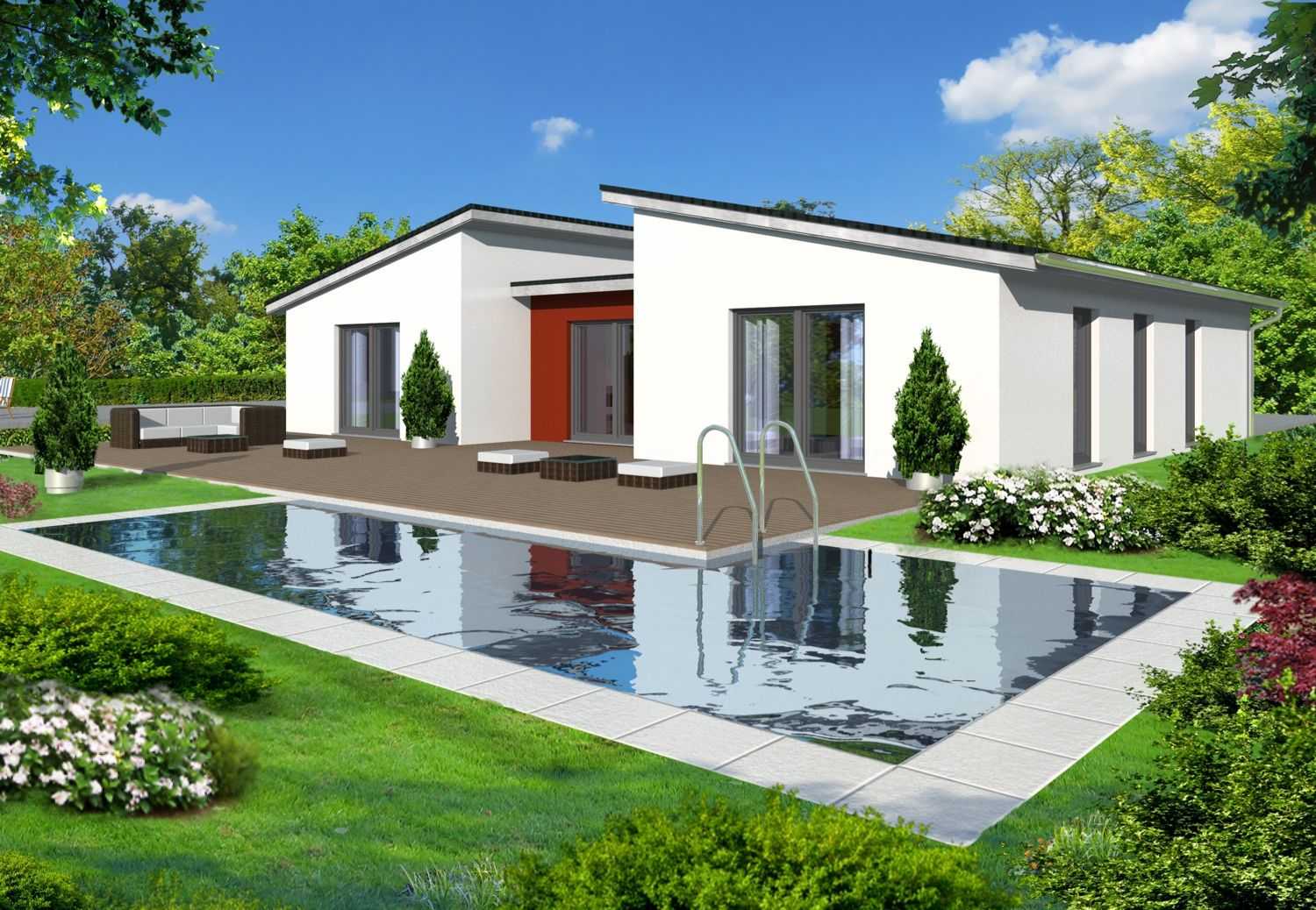 CGI Architekturvisualisierung Einfamilienhaus mit zwei Pultdächern (Modell Brale 460) für Brale Bau GmbH (Jahr 2011)