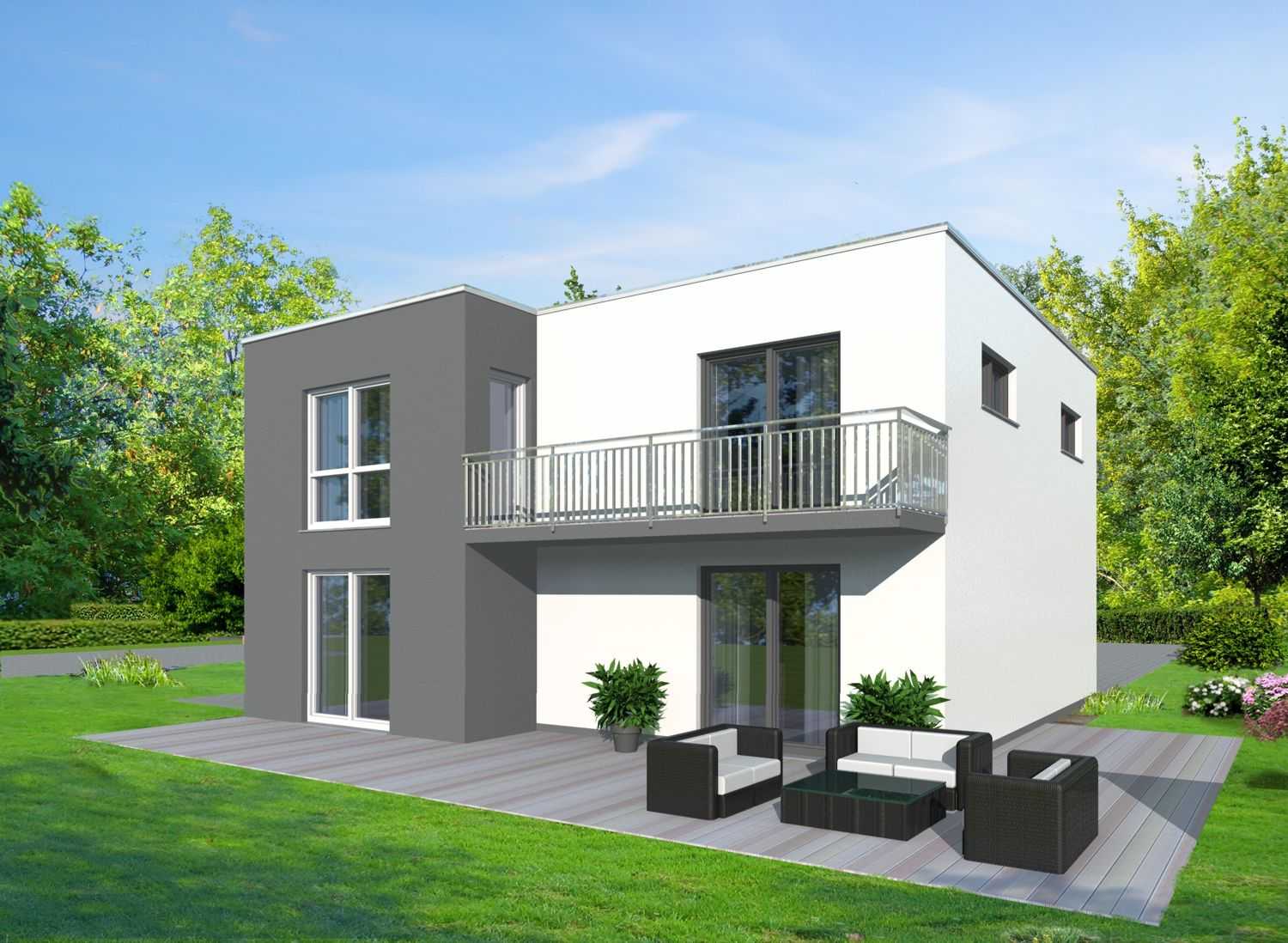 3D-Architekturvisualisierung  eines Flachdach-Einfamilienhauses mit Terrasse für die Firma BRALE (Jahr 2011)