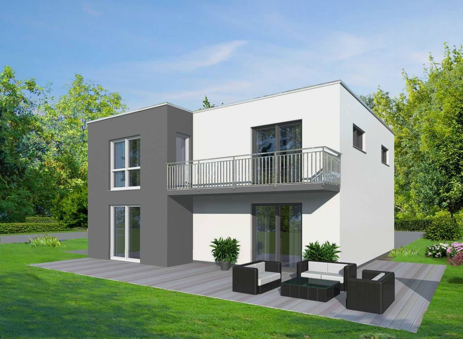 3D-Architekturvisualisierung  eines Flachdach-Einfamilienhauses mit Terrasse für die Firma BRALE (Jahr 2011)