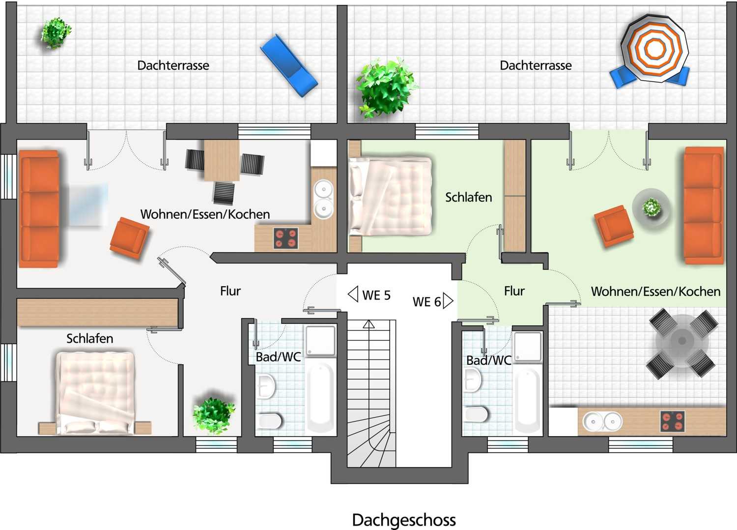 Architekturvisualisierung perspektivische Darstellung in 3D einer Gebäude-Ebene / eines Grundrisses