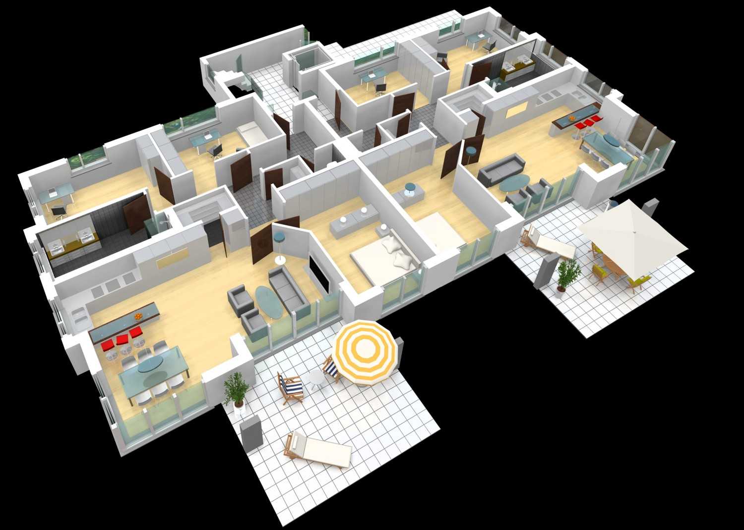 Architekturvisualisierung perspektivische Darstellung in 3D einer Gebäude-Ebene / eines Grundrisses