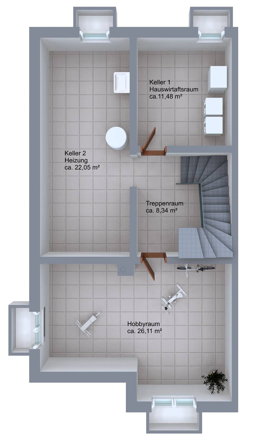 Architekturvisualisierungen von 3D Grundrissen EG Neubau Einfamilienhaus für PR Immobilien / München (Jahr 2021)