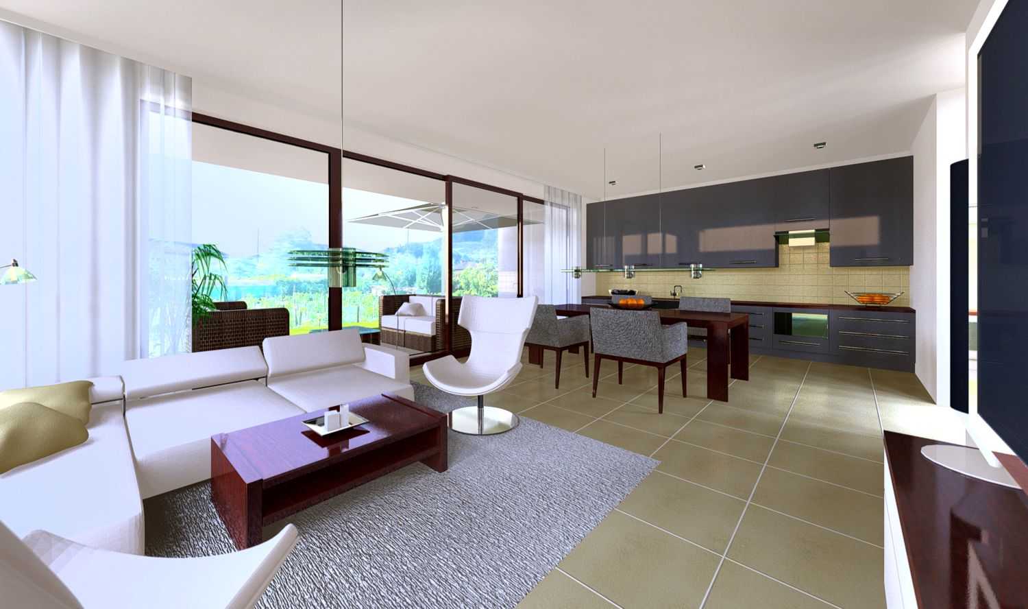 3D Innenraum Visualisierung für Neubau eines  Mehrfamilienhauses mit 5 Wohneinheiten, in Avegno / Schweiz, für timpresa soluzioni immobiliari (Jahr 2013)