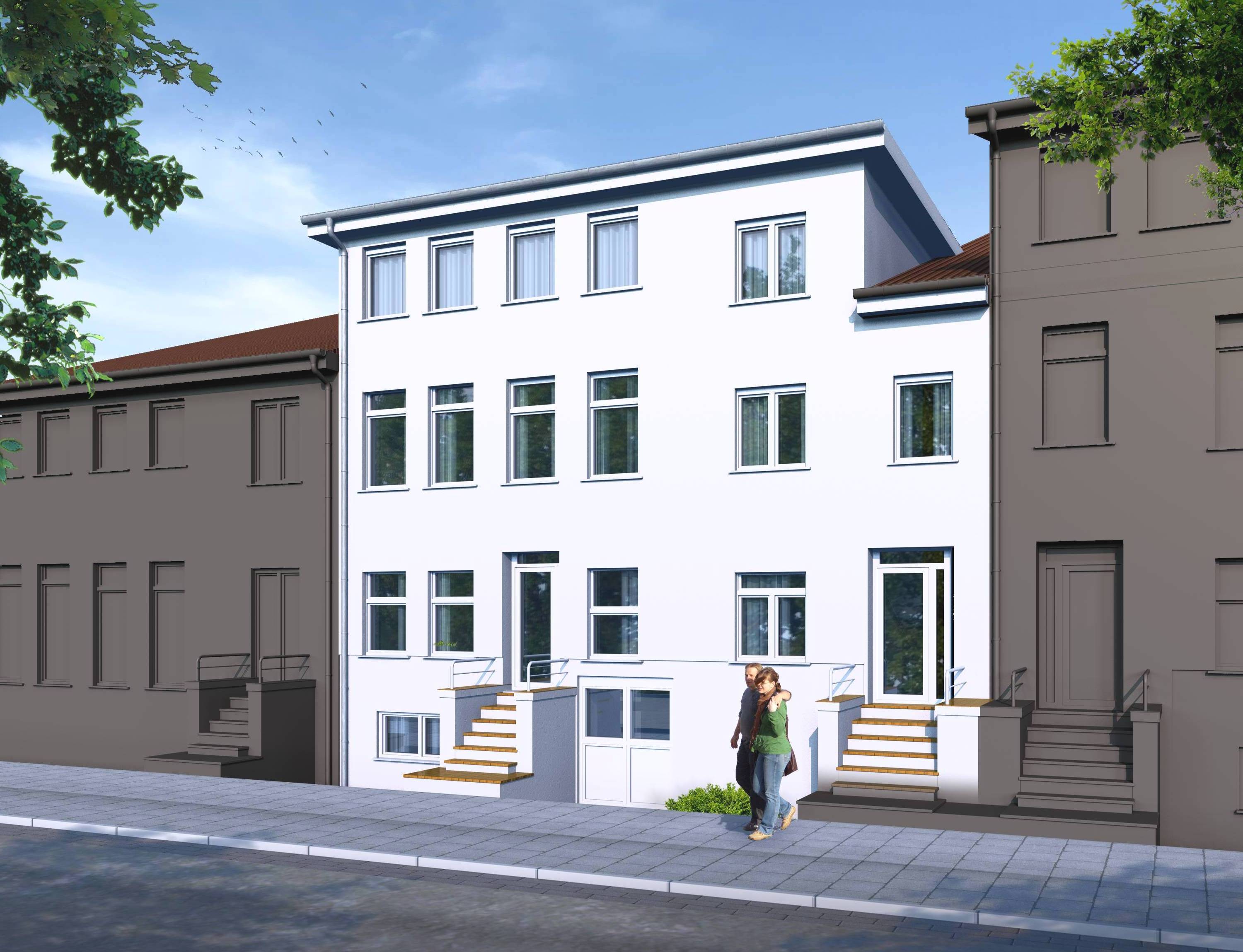 Mehrfamilienhaus Revitalisierung. 3D-Visualisierung eines umgebauten Mehrfamilienhauses in Am Schwarzen Meer 26-28, Bremen. Die Erneuerung des Gebäudes wird von der Firma RiBa modernes wohnen GmbH aus 27305 Bruchhausen-Vilsen durchgeführt. Die Visualisierung dieses Bauvorhabens wurde 2025 bestellt und von 1Archivisio fertig gestellt.