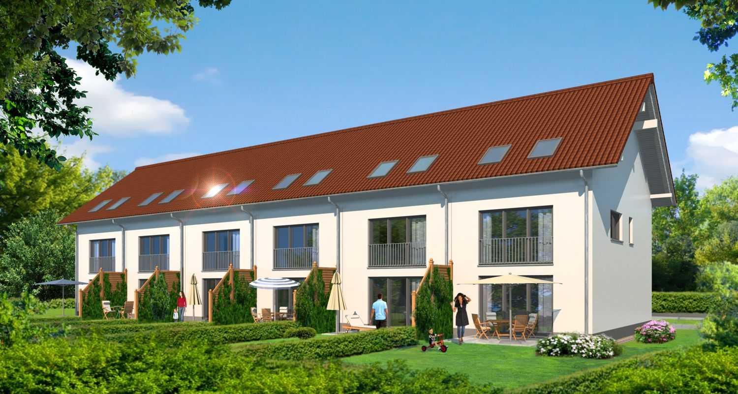 Immobilien Visualisierung Reihenhaus-Wohnanlage Heidenstückersiedlung für Mieter- und Bauverein Karlsruhe eG, Karlsruhe (Jahr 2009)