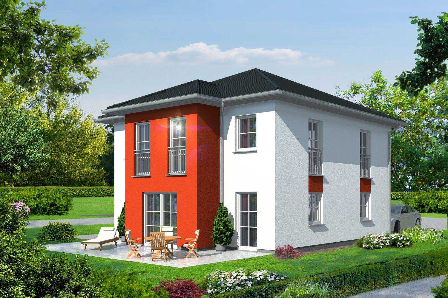 Architekturvisualisierung moderne Villa mit Sprossenfenstern mit Satteldach und Gauben-Vorbau für die Firma BRALE (Jahr 2011)