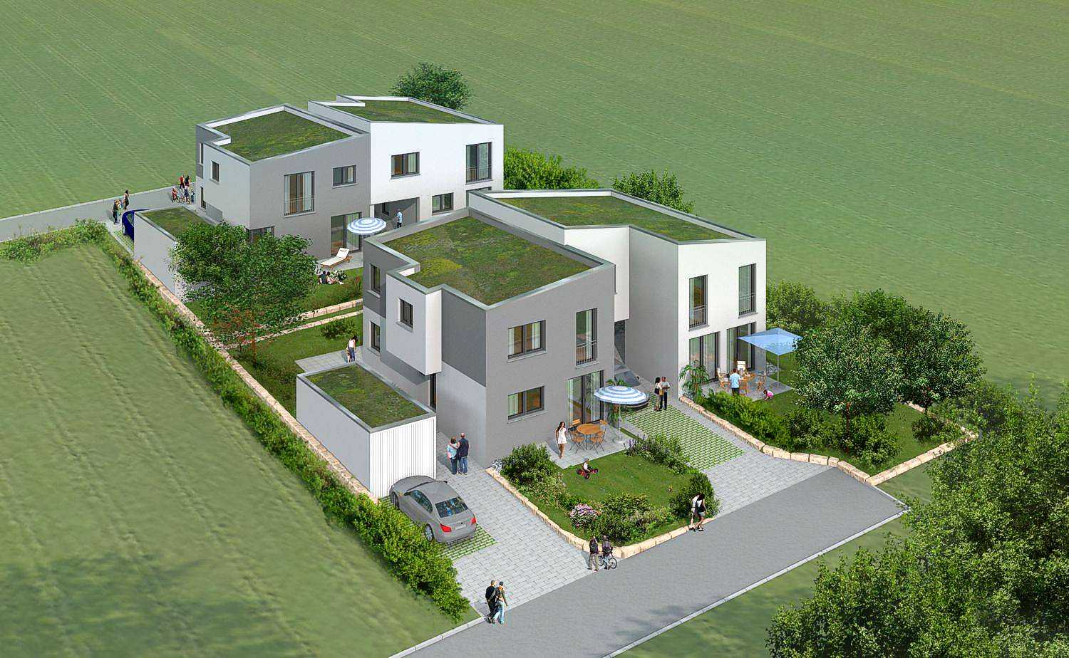 Architekturvisualisierung Vogelperspektive Wohnanlage