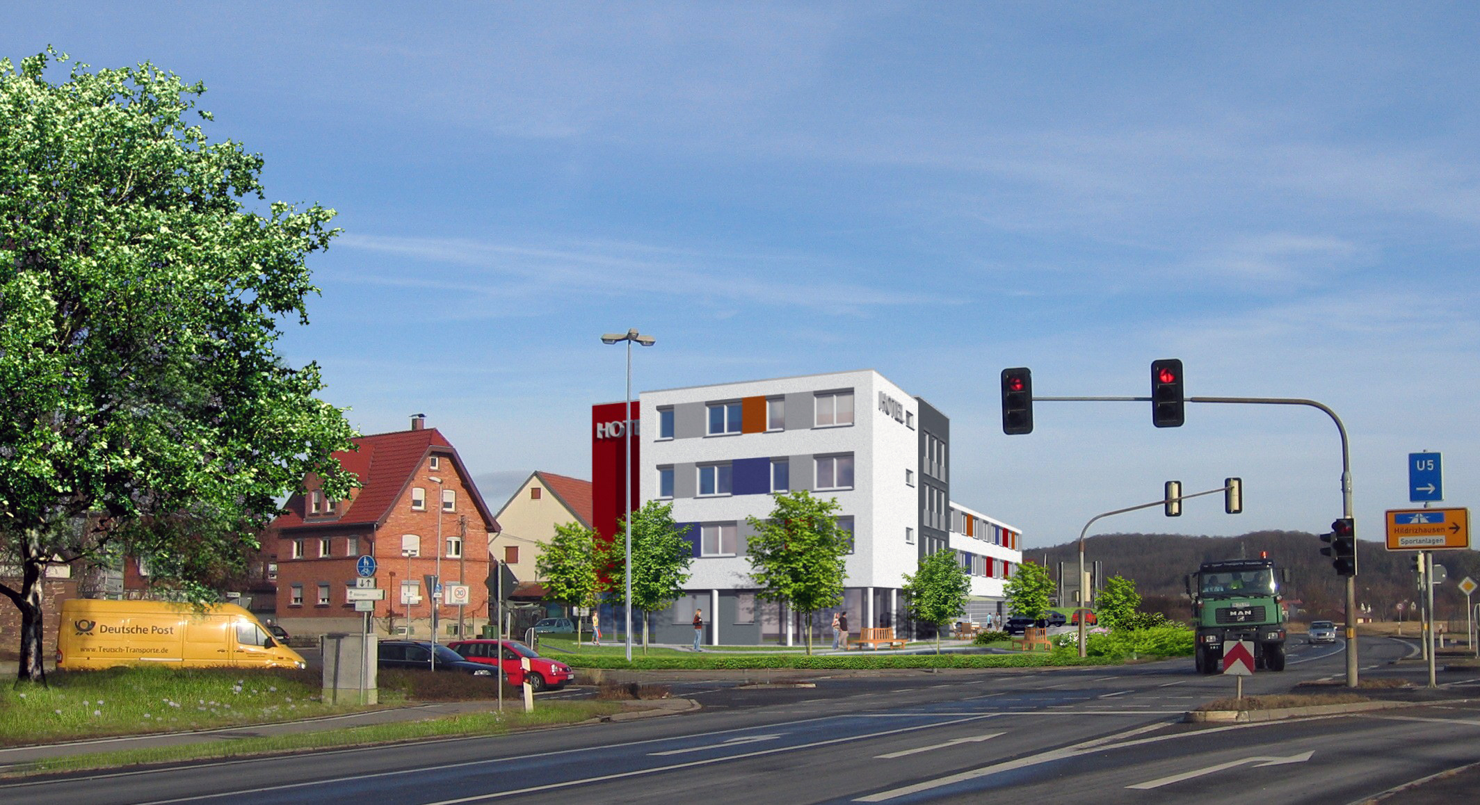 Augangsbild eines Grundstückes vorgesehen für den Neubau des Apart-Hotel in Ehningen/BB. Architektur-Visualisierung mit Fotomontage des Hotels wurde auf Basis dieses Bildes erstellt. Auftraggeber: KWE Kommunale Wohnbau Ehningen GmbH im Jahre 2008). Hier die Vorher-Variante.